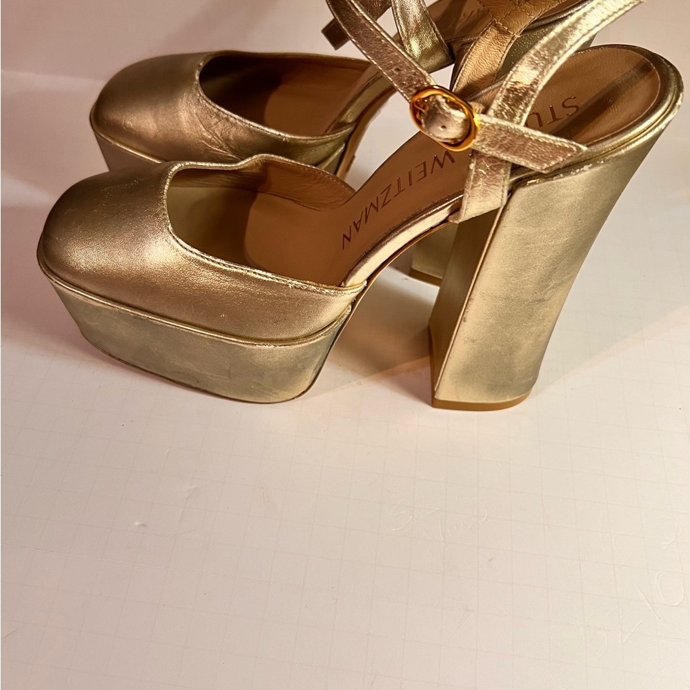 stuart Weitzman skyhigh heels sz 7 Light Gold - Picture 2 of 7